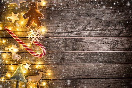 Christmas decoration on wooden background, close-up.