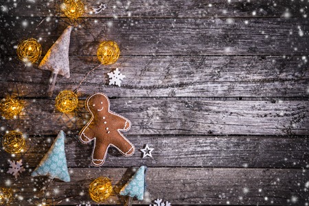 Christmas decoration on wooden background, close-up.の写真素材