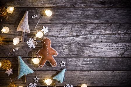 Christmas decoration on wooden background, close-up.