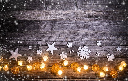 Christmas decoration on wooden background, close-up.の写真素材