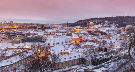 Prague in winter time, view on snowy roofs.の写真素材