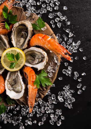 Fresh seafood on crushed ice.の写真素材