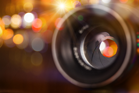 Camera lens with bokeh background.の写真素材