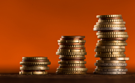 Euro coins stacked on each other.の写真素材