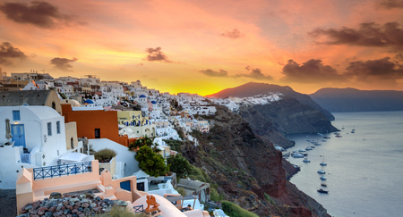 The famous sunset at Santorini in Oia village, Greece, Europe.の写真素材