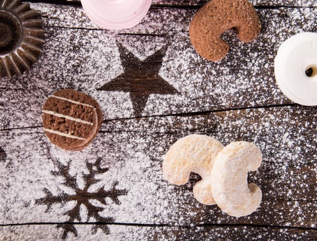 Christmas homemade sweets. Top view with lots of copy space.の写真素材