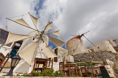 Tradition wind mills in Olympos village, Karpathos island, Dodecanese Greeceの写真素材