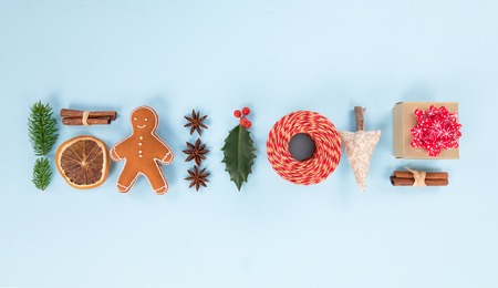 Christmas decorations on pastel colorの写真素材