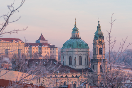 Winter view of Temple Mikulas in Prague.の写真素材