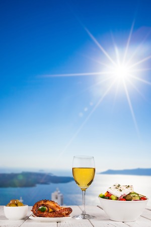 Greek food background. Traditional different greek dishes. Close-upの写真素材