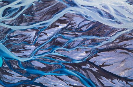 Beautiful aerial view of glacier river system in Iceland.