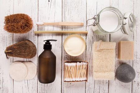 Zero waste supplies for personal hygiene. Sustainable lifestyle concept.