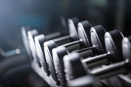 Rows of dumbbells in the fitness centerの写真素材