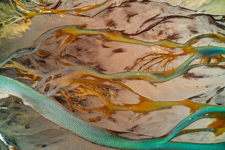 Beautiful aerial view of glacier river system in Iceland.の写真素材