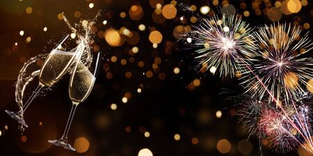 Colorful firework with bokeh background. New Year celebration, Abstract holiday background