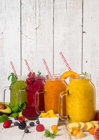 Healthy fresh smoothies with ingredients.