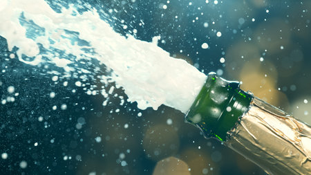 Champagne explosion with flying cork closure.の写真素材