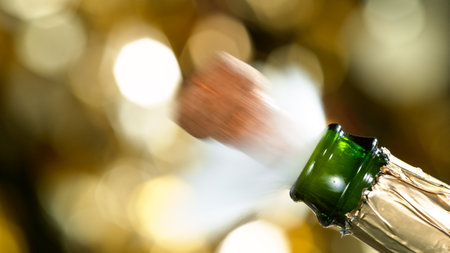 Champagne explosion with flying cork closure.の写真素材