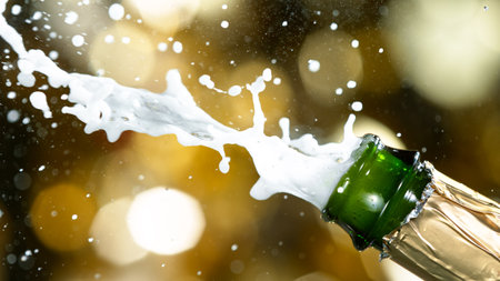 Champagne explosion with flying cork closure.の写真素材
