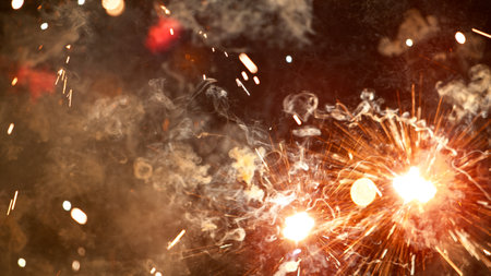 Fireworks background with blurred lightsの写真素材