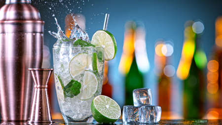 Mojito cocktail splashing in a bar.