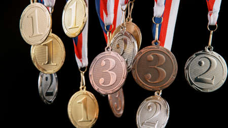 Winners Champion concept with various medals.の写真素材
