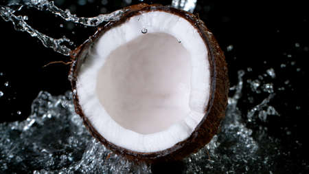 Freeze Motion Shot of Splashing Water on Coconutの写真素材