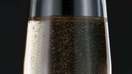 Champagne bubbles in glass flute.の写真素材