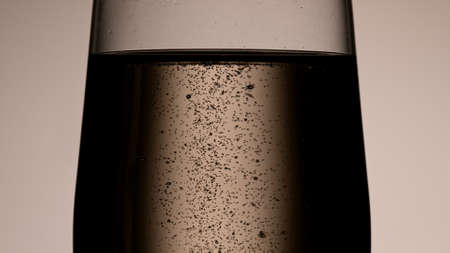 Champagne bubbles in glass flute.