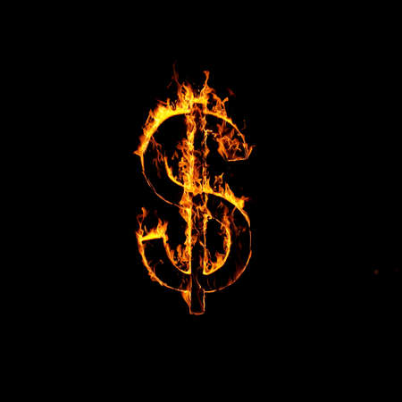 Single Dollar Sign of Fire Flames Alphabetの写真素材