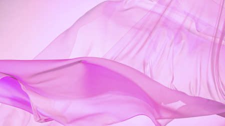 Pastel color transparent silk fabric flowing by wind, freeze motionの写真素材