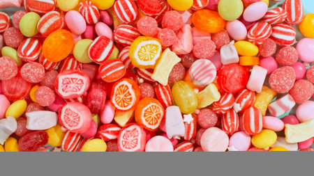 Sweet candies flying, freeze motionの写真素材
