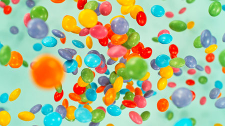 Sweet candies flying, freeze motionの写真素材