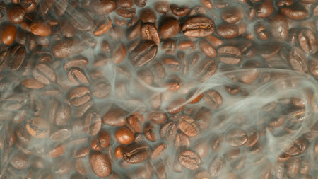 Macro shot of roasted coffee beans, close-upの写真素材