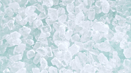 Super slow motion of rotating ice cubes, top view shot