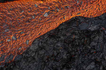 Aerial view of the texture of a solidifying lava field, close-upの写真素材