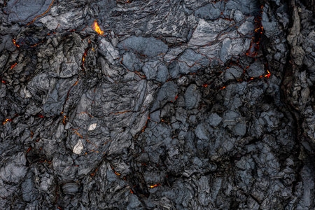 Aerial view of the texture of a solidifying lava field, close-upの写真素材