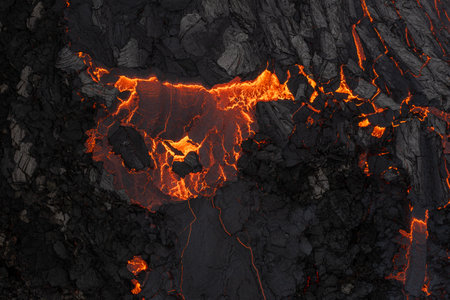 Aerial view of the texture of a solidifying lava field, close-upの素材 [FY310209320031]