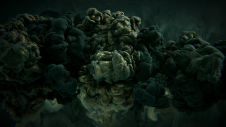 Abstract background, black liquid pouring isolated on black background, freeze motion