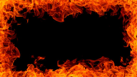 Freeze motion of fire flames frame isolated on black background