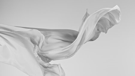 Pastel color transparent silk fabric flowing by wind,の写真素材