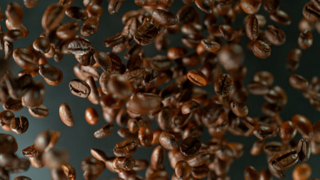 Roasting coffee beans with smoke permeating between the beansの写真素材