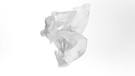 White transparent silk fabric flowing by wind, close-upの写真素材