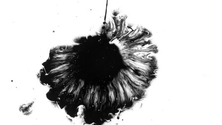 Macro Shot of Black Ink Drops Isolated on White Backgroundの写真素材