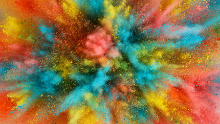 Colored powder explosion , top shot . Freeze motion.