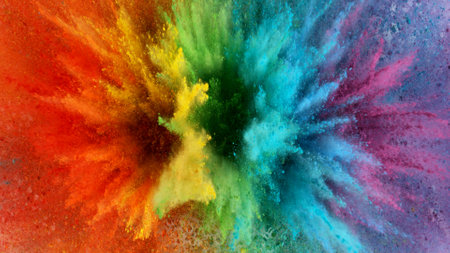 Colored powder explosion , top shot . Freeze motion.の写真素材