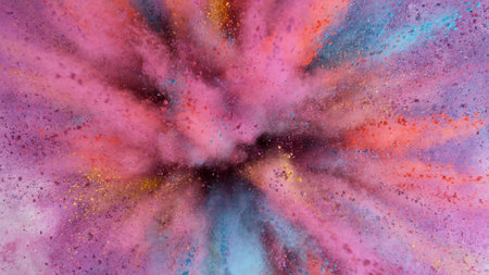 Colored powder explosion , top shot . Freeze motion.