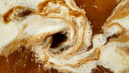 Freeze Motion Detail Shot of Coffee Foam Swirling , Top Down View .の写真素材