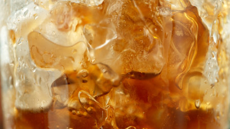 Macro Shot of Pouring Milk into Ice Coffee, Close-upの写真素材