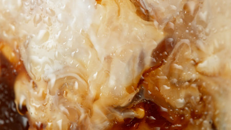 Macro Shot of Pouring Milk into Coffee, Close-up